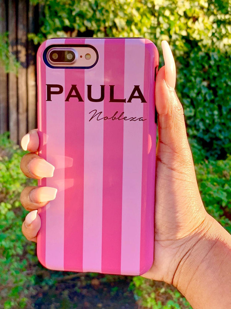 Personalised Pink Stripe iPhone 14 Plus Case