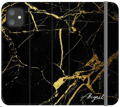 Personalised Black x Gold Marble Initials iPhone 14 Plus Case