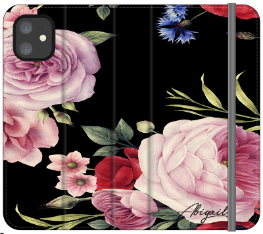 Personalised Black Floral Blossom Initials iPhone 12 Mini Case