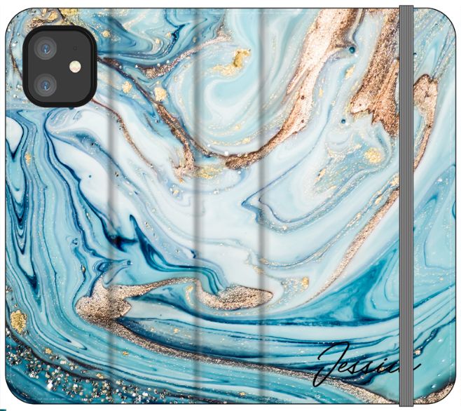 Personalised Blue Emerald Marble initials iPhone 12 Mini Case