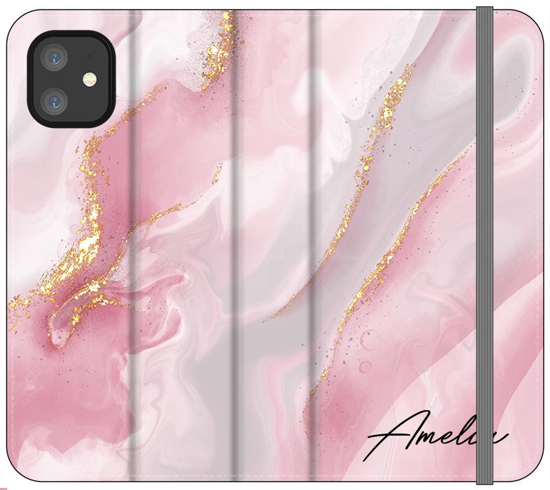 Personalised Luxe Pink Marble Name iPhone 12 Mini Case