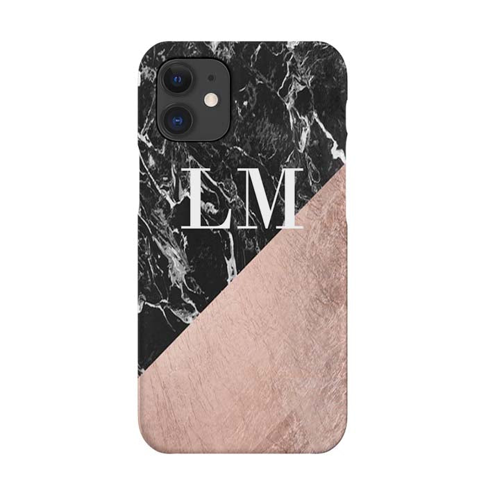 Personalised Black x Rose Gold Marble iPhone 12 Mini Case