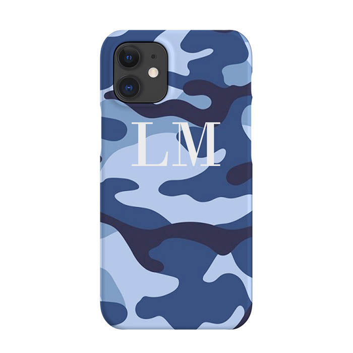 Personalised Cobalt Blue Camouflage Initials iPhone 12 Mini Case