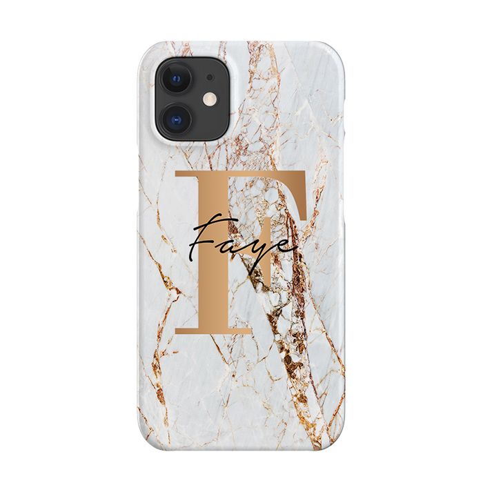 Personalised Cracked Marble Bronze Initial iPhone 12 Case
