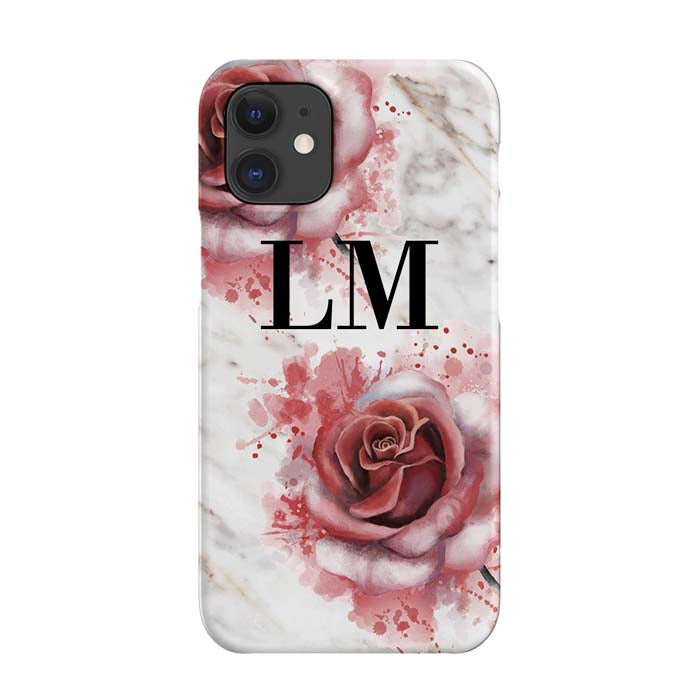 Personalised Floral Rose x White Marble Initials iPhone 12 Case