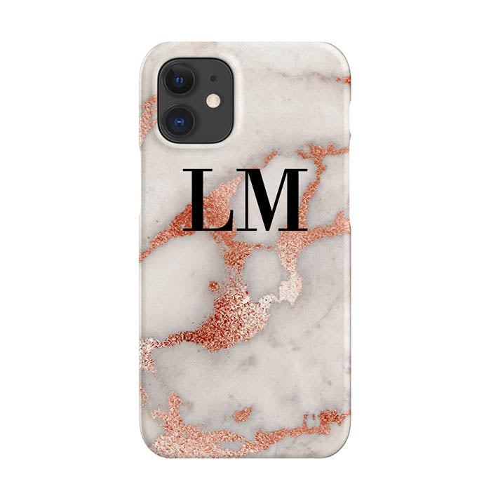 Personalised Grey x Rose Gold Marble Initials iPhone 12 Mini Case