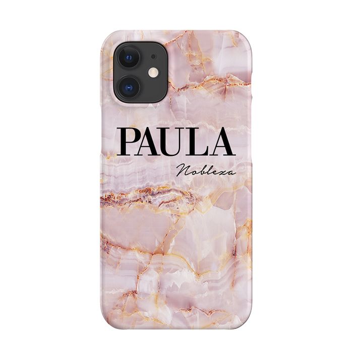 Personalised Natural Pink Marble Name iPhone 12 Mini Case