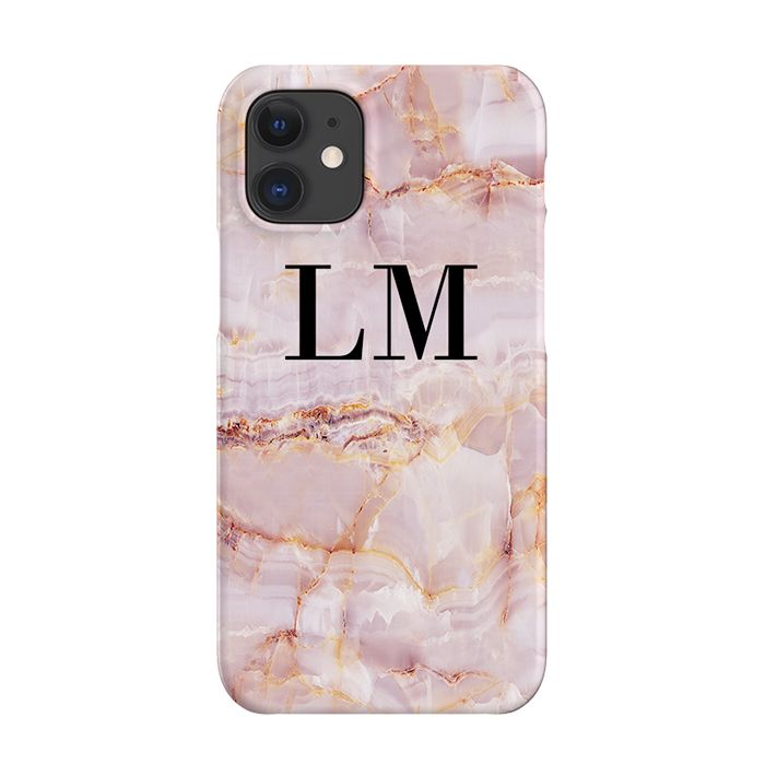 Personalised Natural Pink Marble Initials iPhone 12 Case