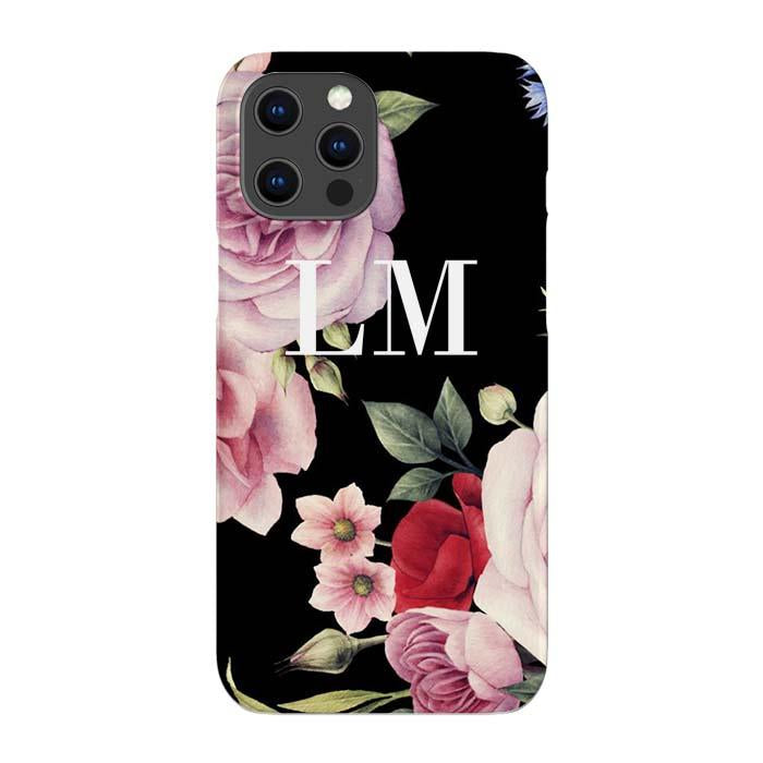 Personalised Black Floral Blossom Initials Phone Case