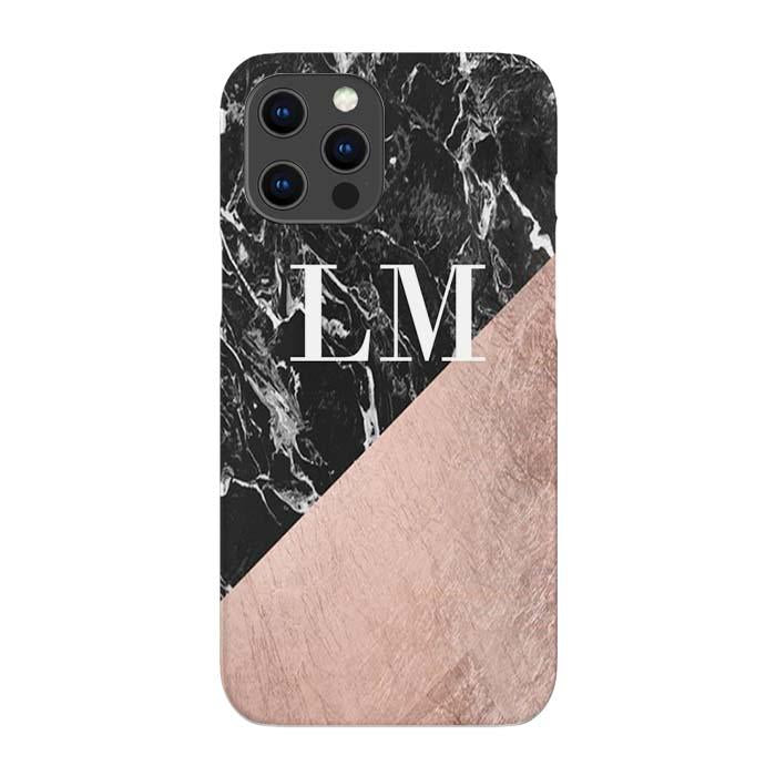 Personalised Black x Rose Gold Marble Initials Phone Case