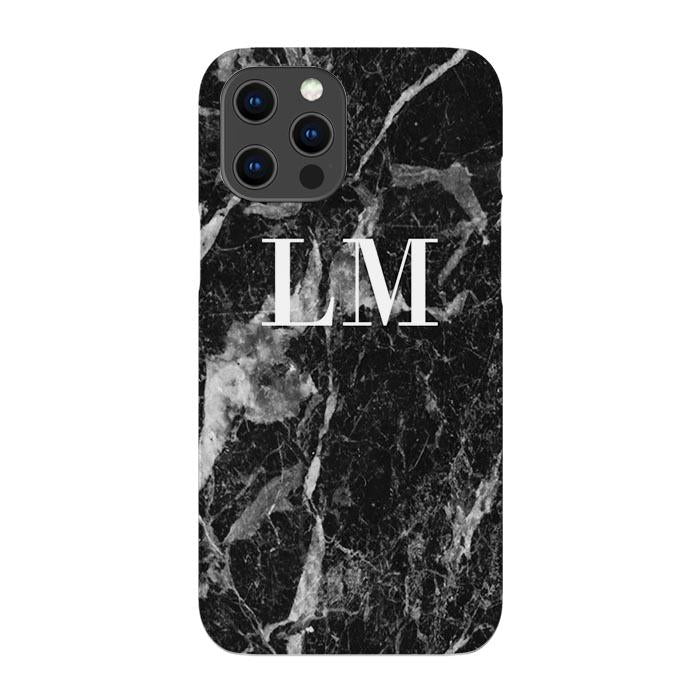 Personalised Black Stone Marble Initials Phone Case