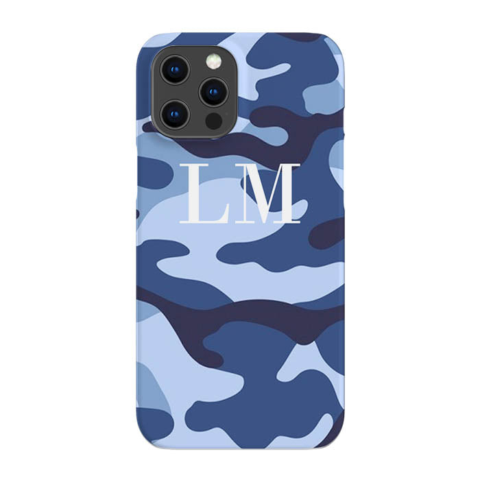 Personalised Cobalt Blue Camouflage Initials iPhone 15 Pro Case