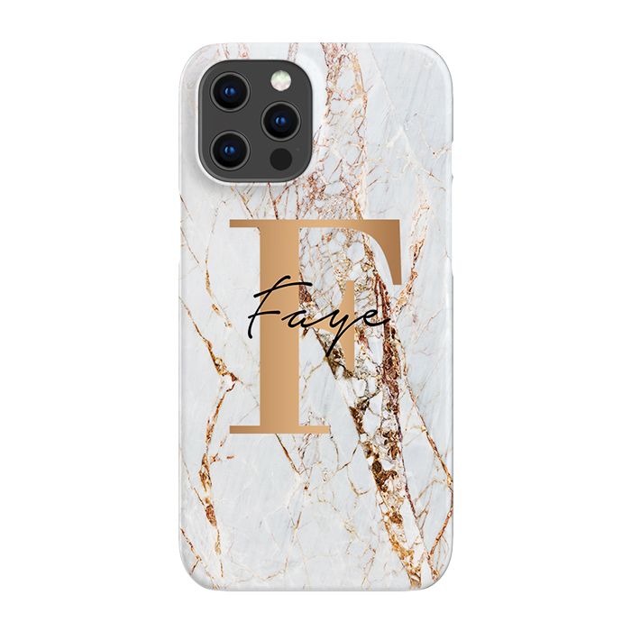 Personalised Cracked Marble Bronze Initial iPhone 12 Pro Case