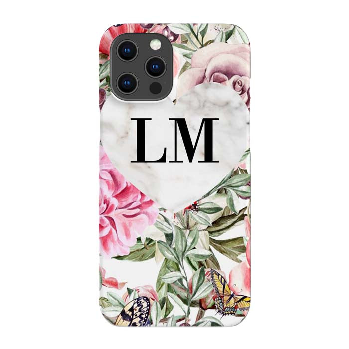 Personalised Floral Marble Heart Initials iPhone 14 Pro Case