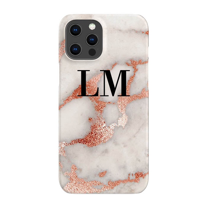 Personalised Grey x Rose Gold Marble Initials iPhone 12 Pro Case