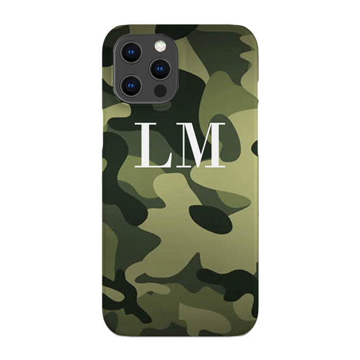 Personalised Green Camouflage Initials iPhone 14 Pro Case