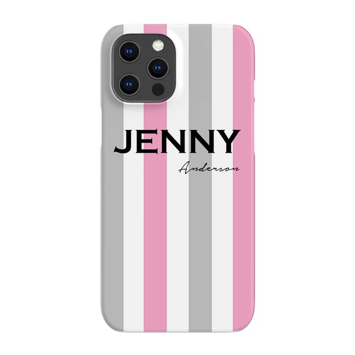 Personalised Pink x Grey Stripe iPhone 14 Pro Case