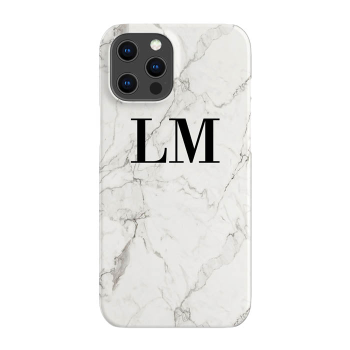 Personalised White Calacatta Marble Initials iPhone 12 Pro Case
