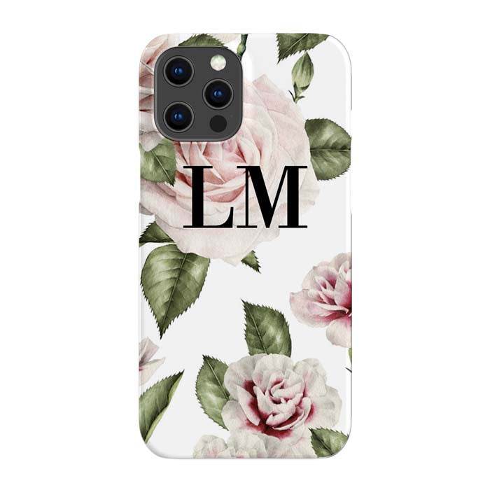 Personalised White Floral Rose Initials iPhone 12 Pro Max Case