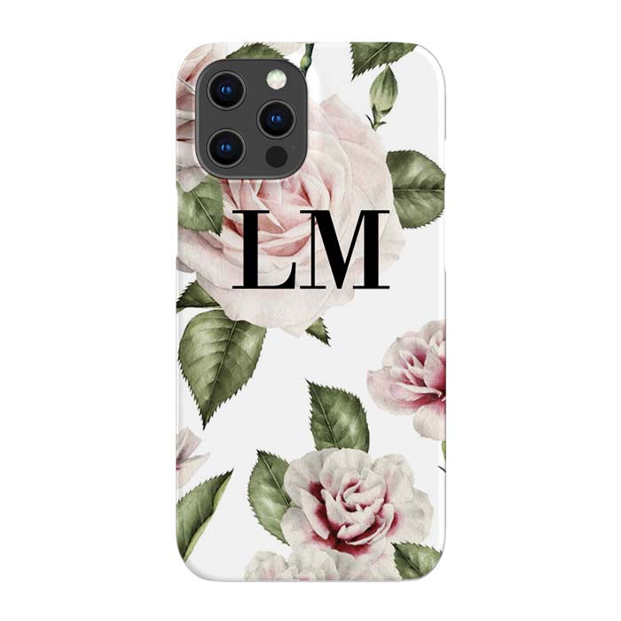 Personalised White Floral Rose Initials iPhone 14 Pro Case