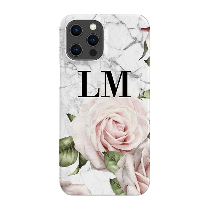Personalised White Floral Marble Initials iPhone 12 Pro Case