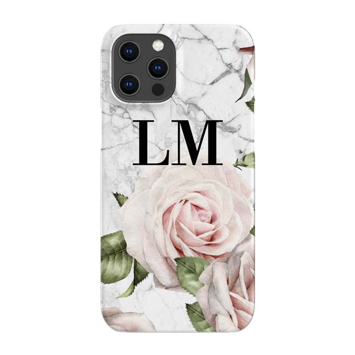 Personalised White Floral Marble Initials iPhone 14 Pro Max Case