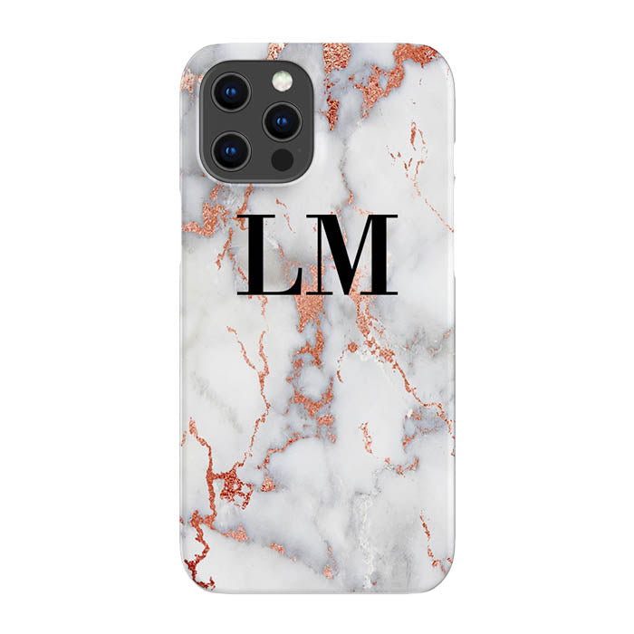 Personalised White x Rose Gold Marble Initials iPhone 13 Pro Case