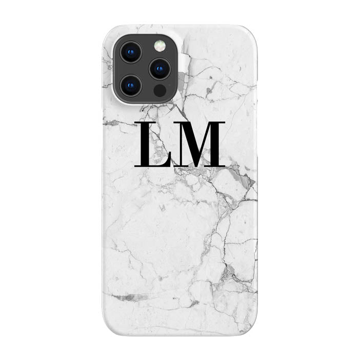 Personalised White Marble x Black Initials iPhone 14 Plus Pro Case