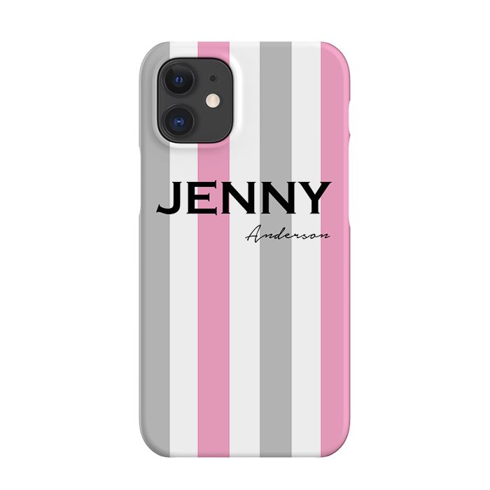 Personalised Pink x Grey Stripe iPhone 12 Mini Case