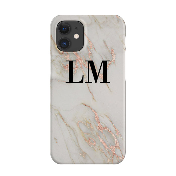 Personalised Rose Gold Marble Initials iPhone 12 Mini Case