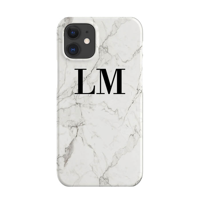 Personalised White Calacatta Marble Initials iPhone 12 Mini Case