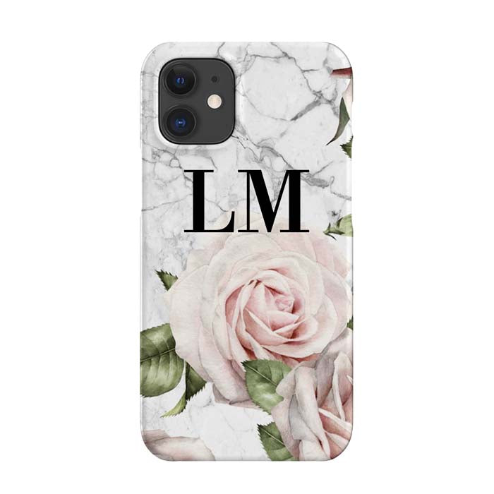 Personalised White Floral Marble Initials iPhone 12 Mini Case