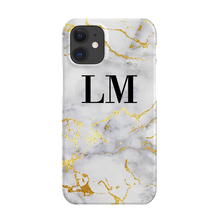 Personalised White x Gold Streaks Marble Initials iPhone 12 Case