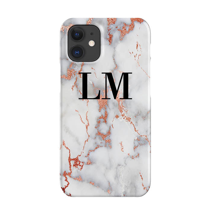 Personalised White x Rose Gold Marble Initials iPhone 12 Case