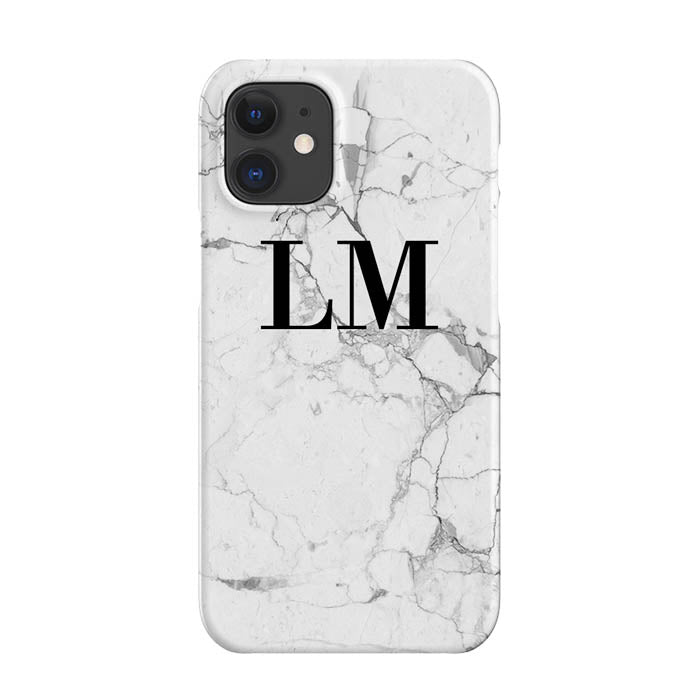 Personalised White Marble x Black Initials iPhone 12 Mini Case