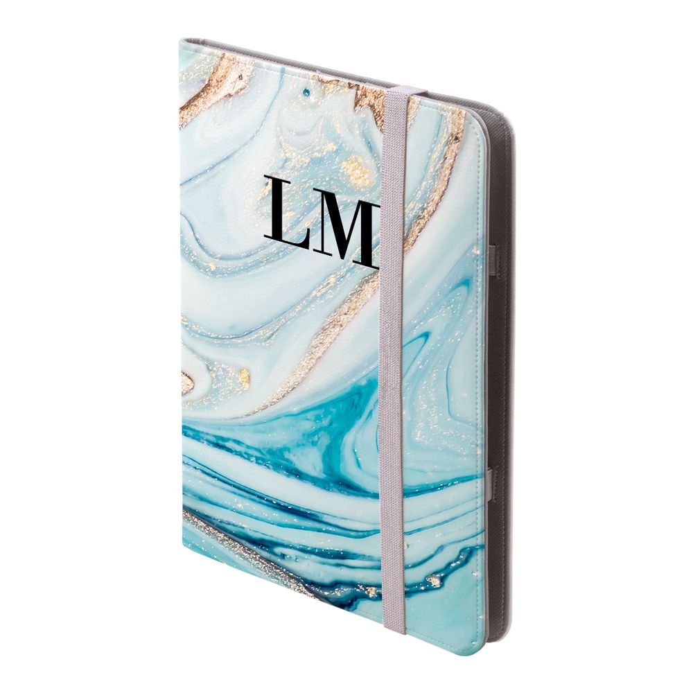 Personalised Blue Emerald Marble Initials iPad Pro Case