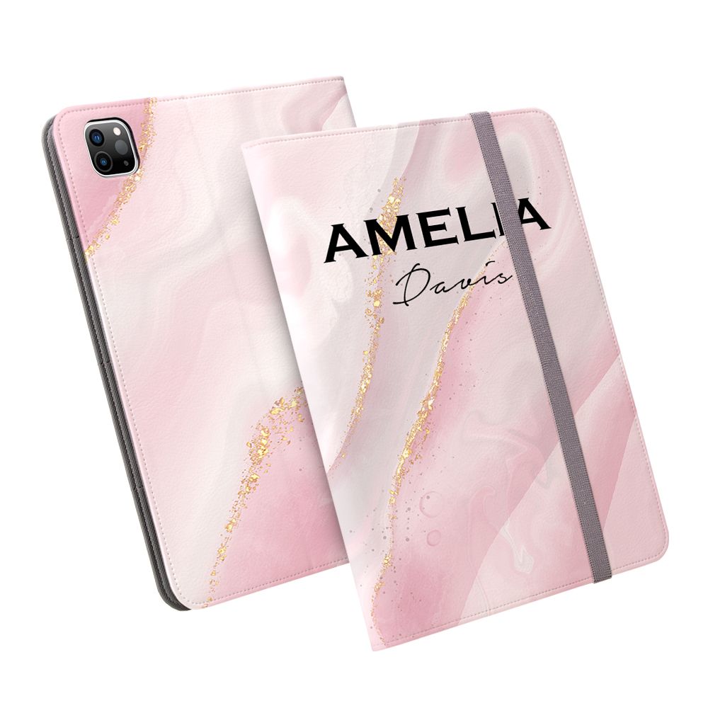 Personalised Luxe Pink Marble Name iPad Pro Case