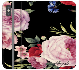 Personalised Black Floral Blossom Initials iPhone XS Case