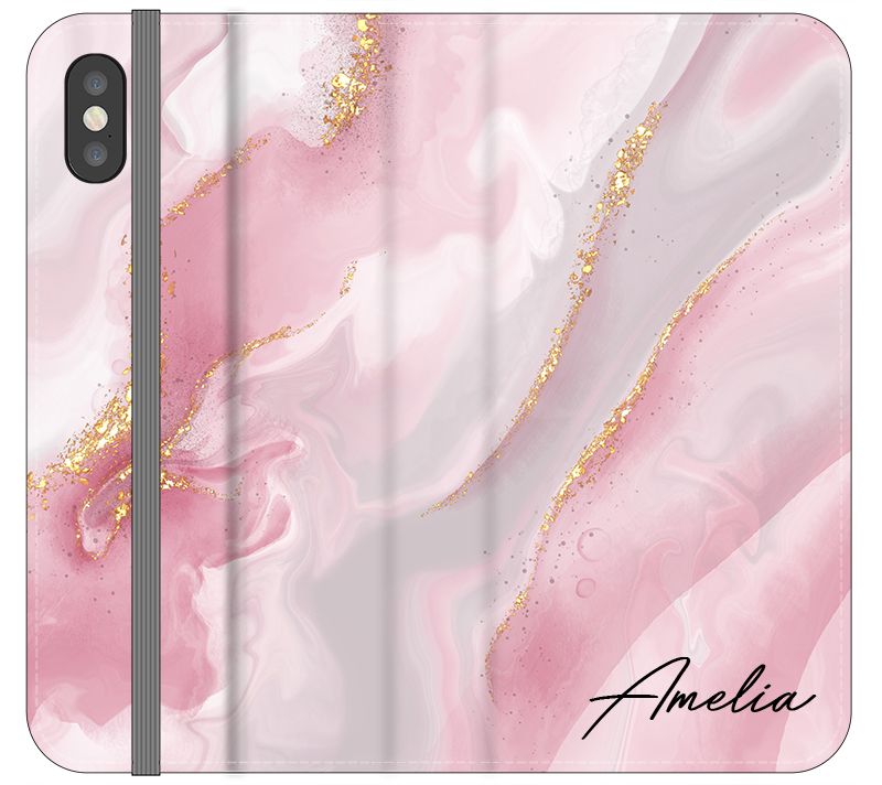 Personalised Luxe Pink Marble Name iPhone XS Case