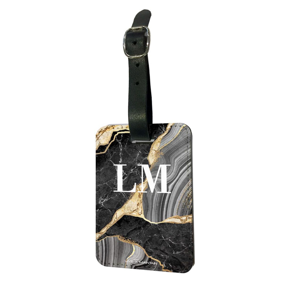Personalised Black and Gold Marble Name Luggage Tag