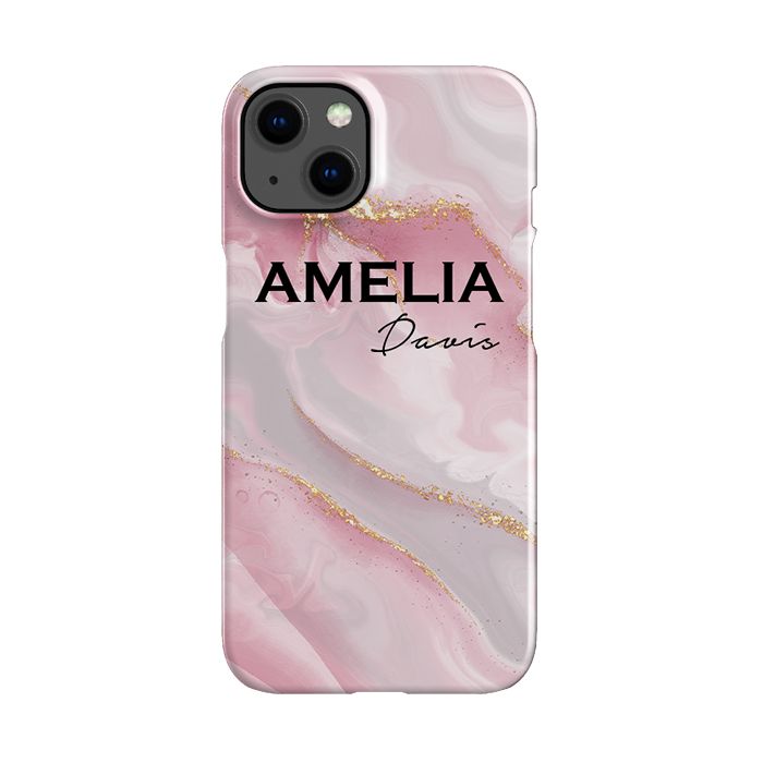 Personalised Luxe Pink Marble Name iPhone 14 Plus Case