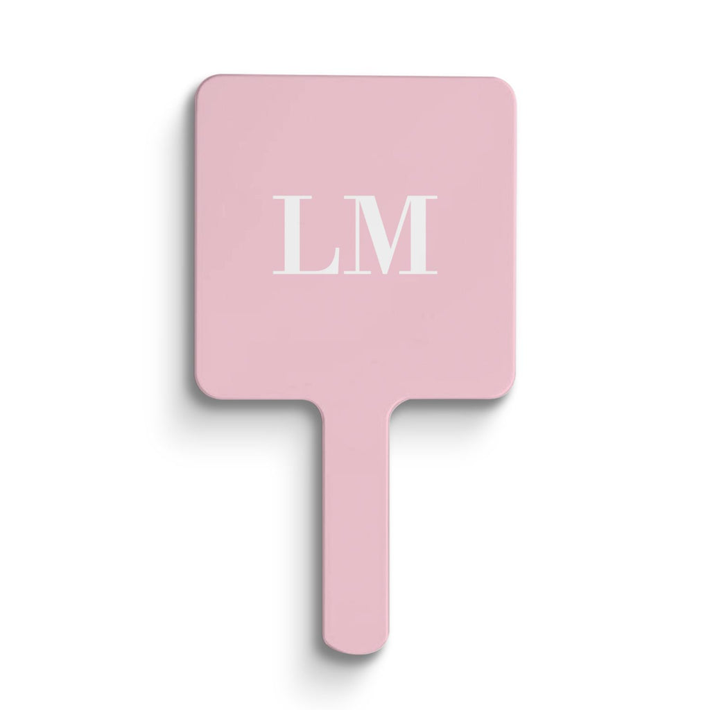 Personalised Pink x White Initials Handheld Makeup Mirror