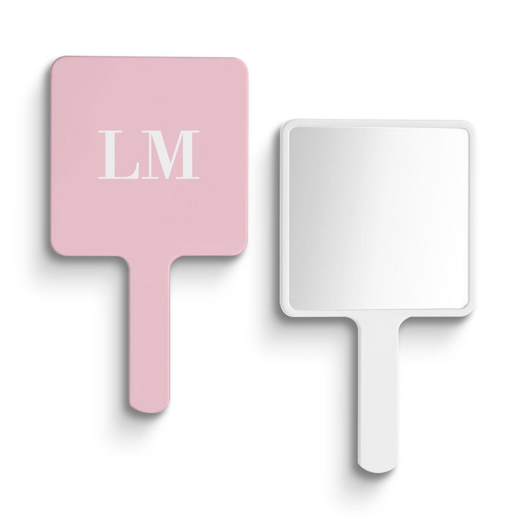 Personalised Pink x White Initials Handheld Makeup Mirror