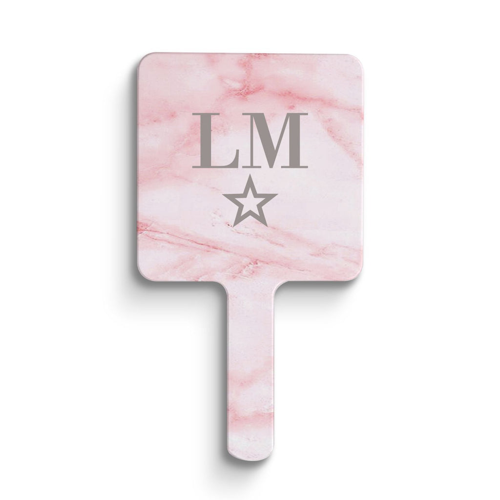 Personalised Cotton Candy Star Marble Initials Handheld Makeup Mirror