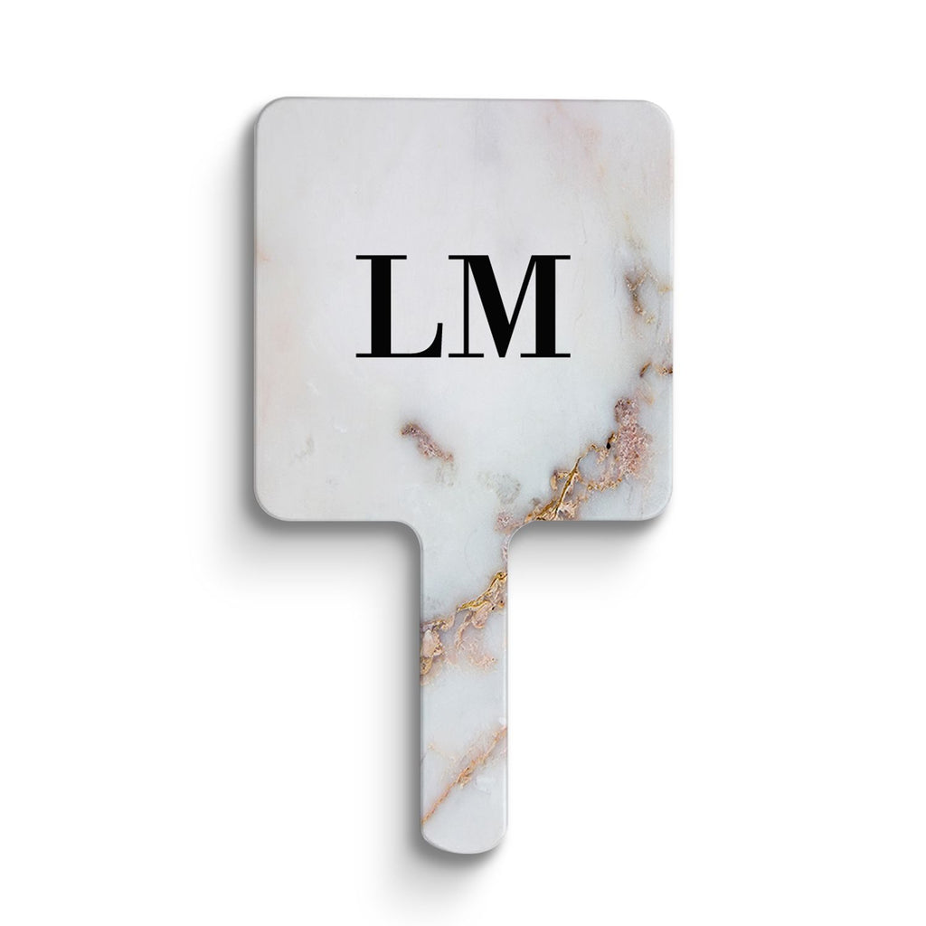 Personalised Gold Stained Marble Initials Handheld Makeup Mirror
