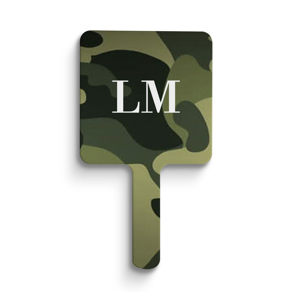 Personalised Green Camouflage Initials Handheld Makeup Mirror