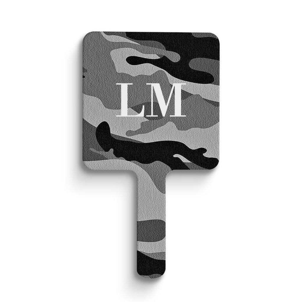 Personalised Grey Camouflage Initials Handheld Makeup Mirror
