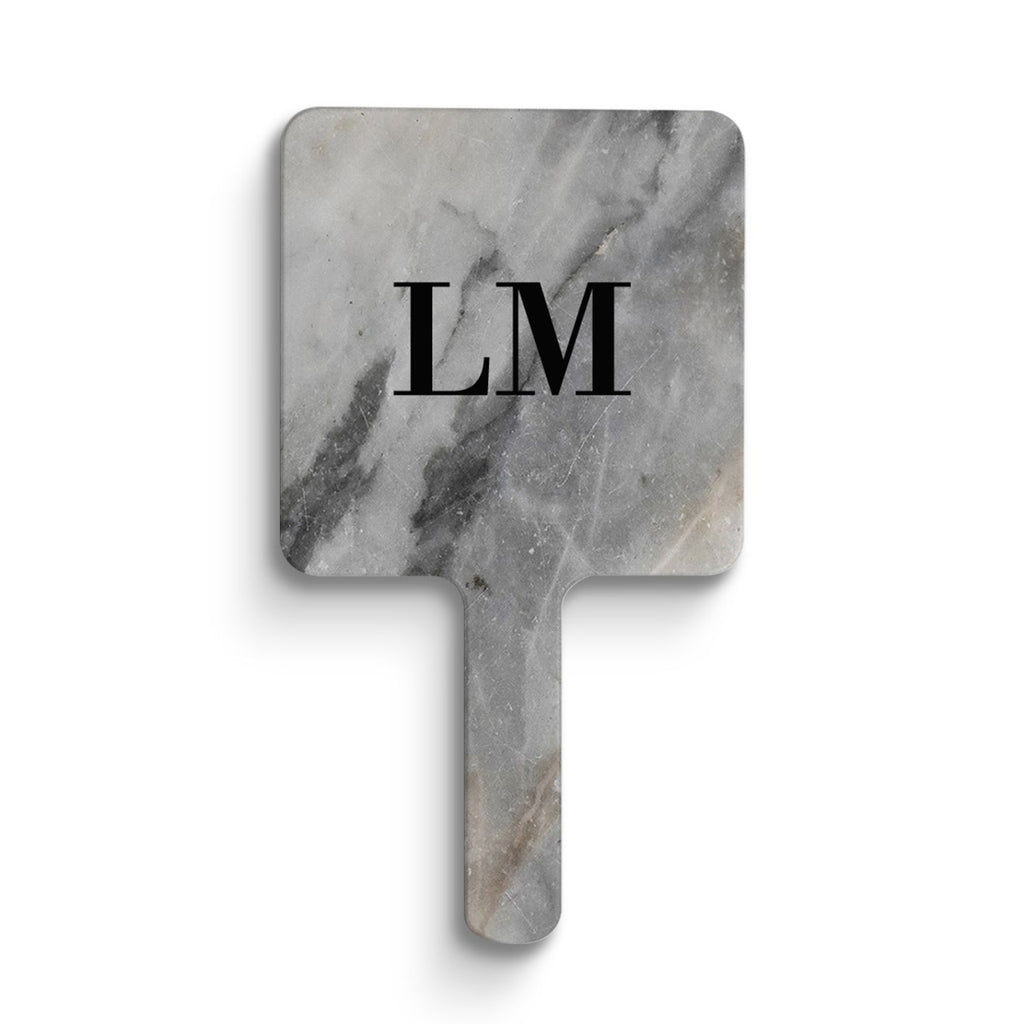 Personalised Grey Stone Marble Initials Handheld Makeup Mirror