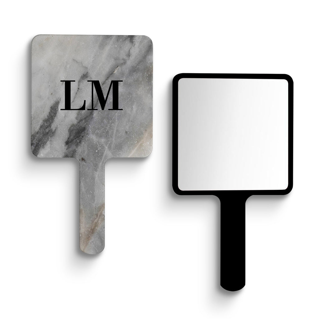 Personalised Grey Stone Marble Initials Handheld Makeup Mirror