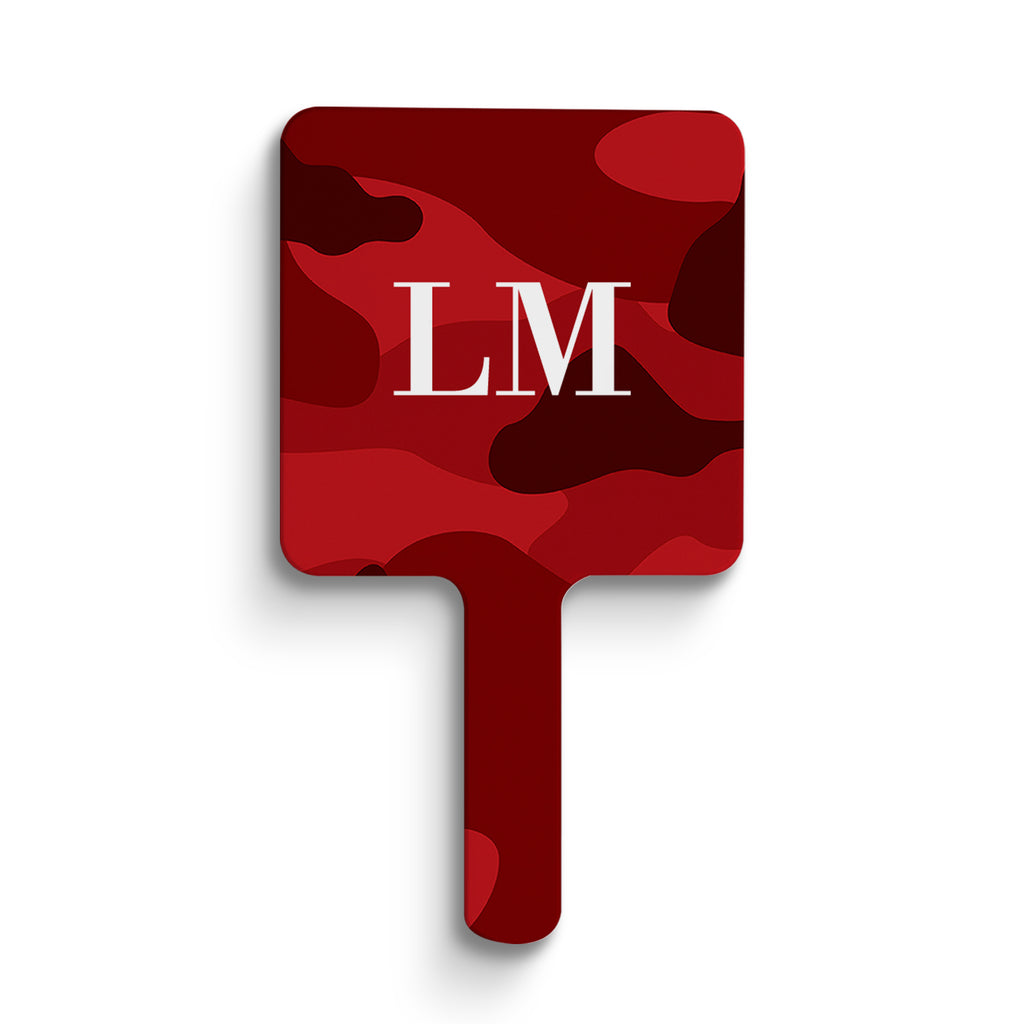 Personalised Red Camouflage Initials Handheld Makeup Mirror